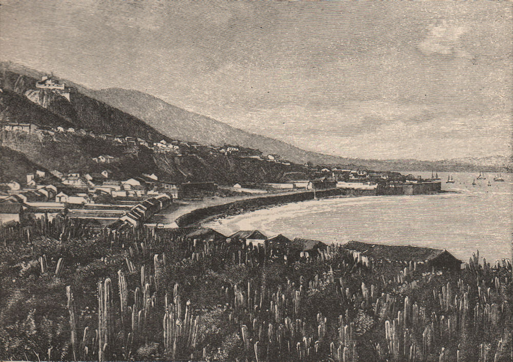 La Guaira; view taken at Carvonal. Vargas, Venezuela 1885 old antique print